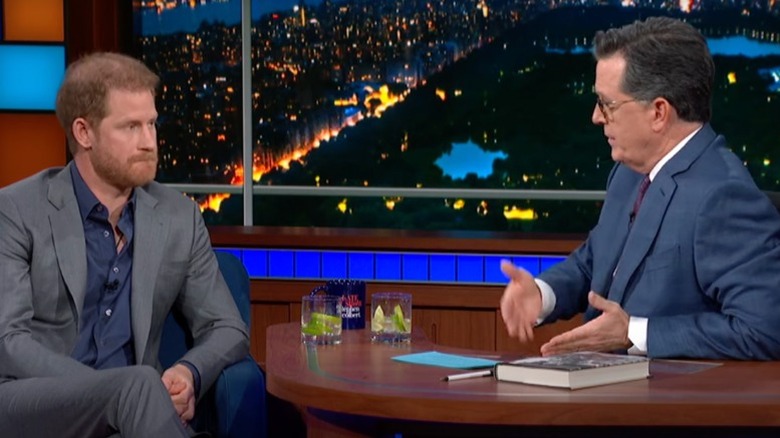 Prince Harry and Stephen Colbert talking