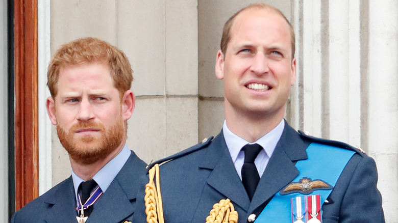 Prince Harry looks sideways at brother Prince William