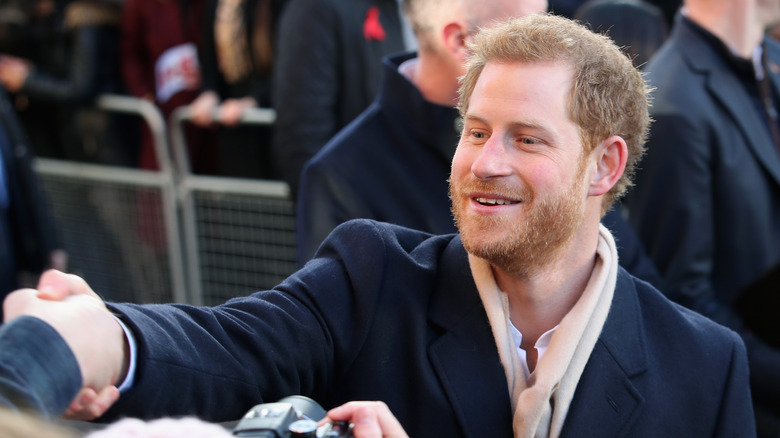 Prince Harry greets fans. 