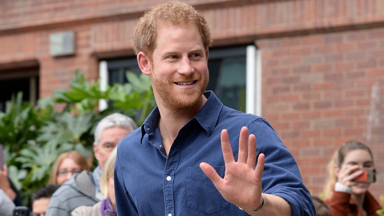 Prince Harry waves to waiting onlookers