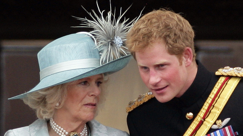 Camilla Parker Bowles and Prince Harry talking