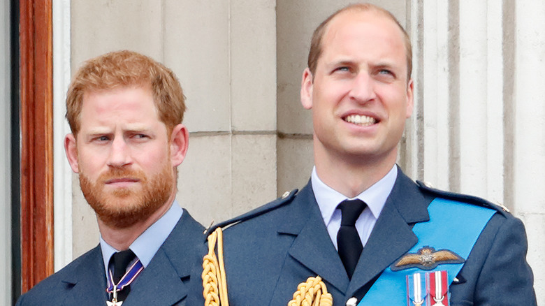 Prince Harry looks sideways at brother Prince William