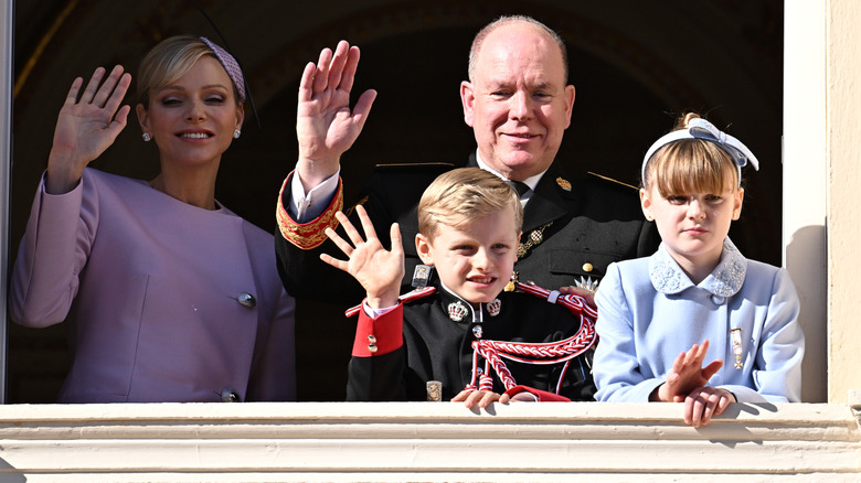 Prince Jacques and Princess Gabriella pose on the palace balcony