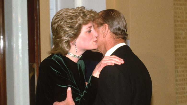 Princess Diana and Prince Philip embracing