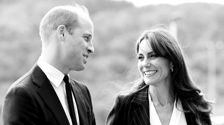 William and Kate laughing black and white