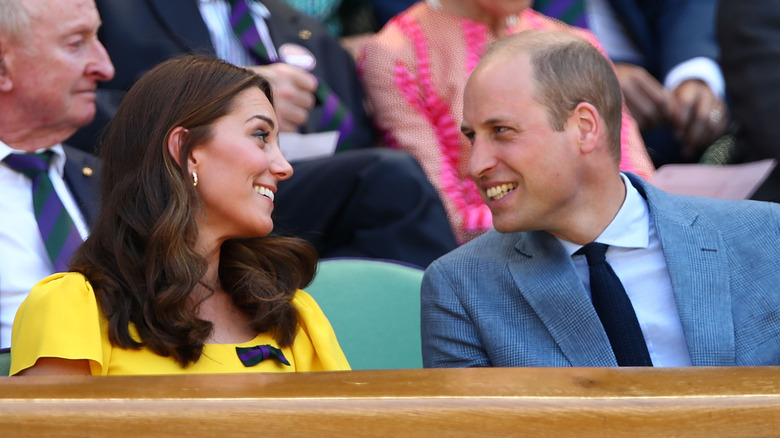 Princess Catherine smiling at Prince William at Wimbledon