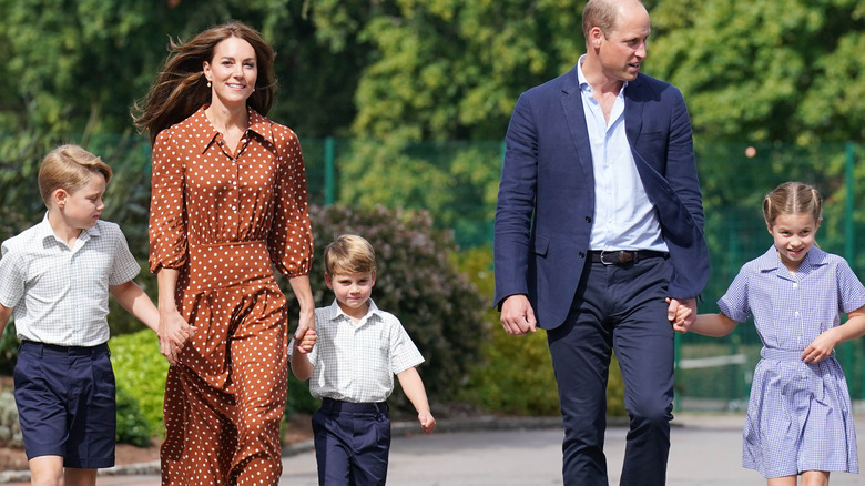 Prince William with Kate and their kids at The Lambrook School 