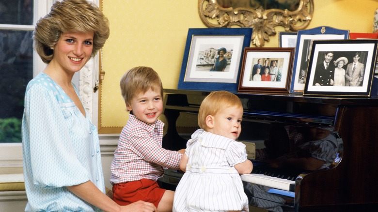 Princess Diana and her sons at piano