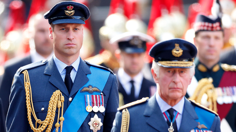 Prince William and King Charles walking behind Queen Elizabeth II's coffin ahead of her Lying-in-State, September 14, 2022