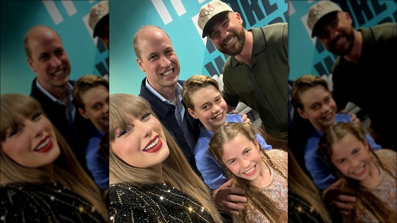 Taylor Swift, Prince William, Prince George, Princess Charlotte, and Travis Kelce backstage at concert