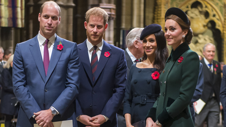 Prince William and Prince Harry with Meghan Markle and Kate Middleton