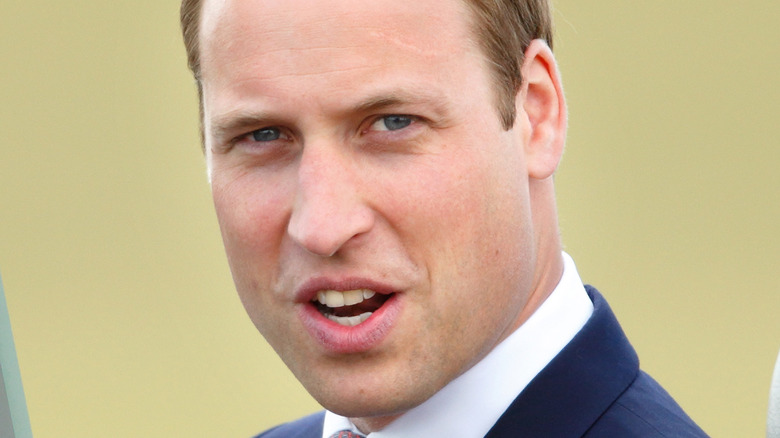 Prince William, mouth open, looking at camera