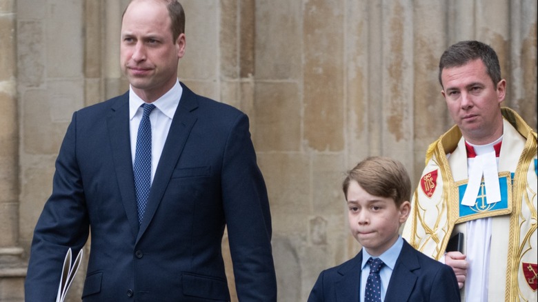 Prince William and Prince George leaving memorial service