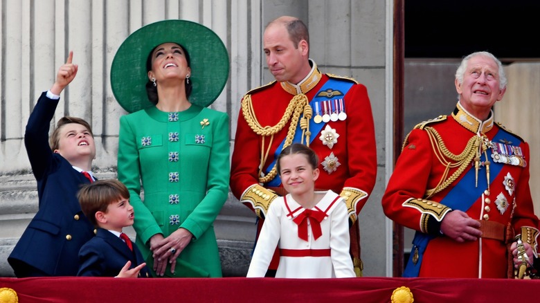 William, Kate, and King Charles with George, Louis, and Charlotte