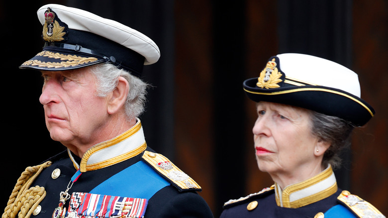 king charles III and princess anne in military attire