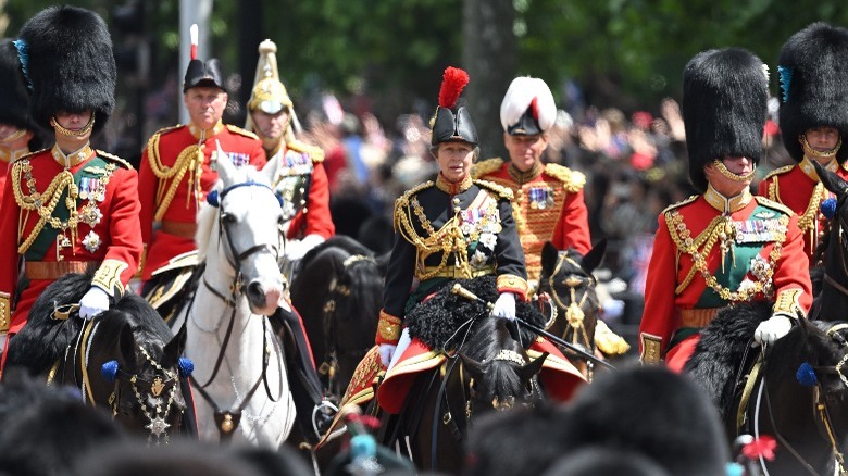 Princess Anne on a horse during Trooping the Colour