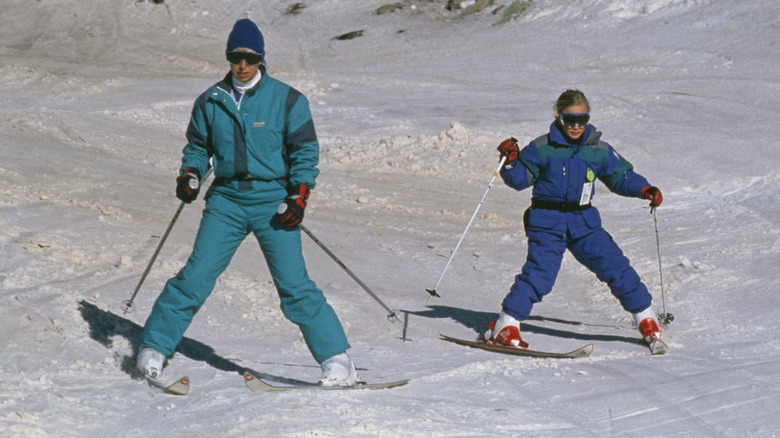 Princess Anne, Zara Philips, skiing in 1989