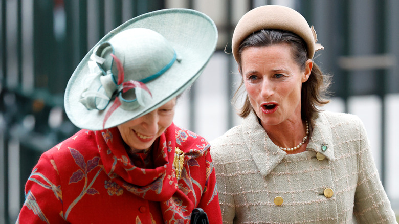 Princess Anne walking with lady-in-waiting Dolly Maude