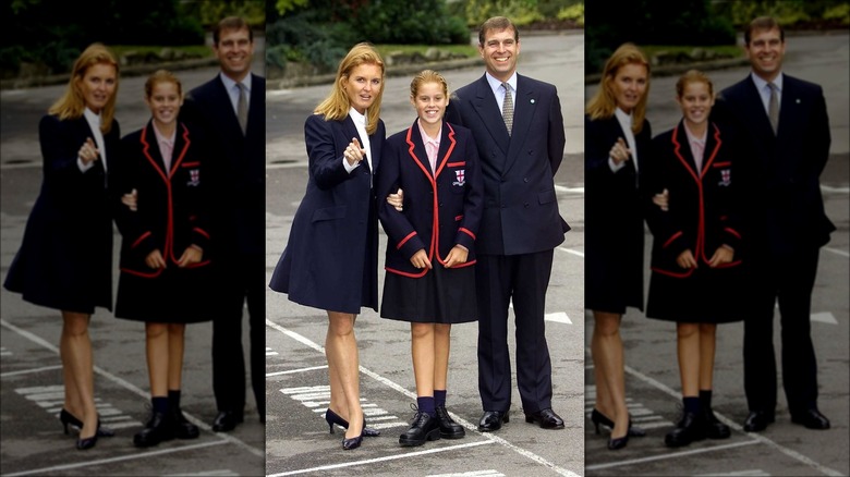 Prince Andrew and Sarah Ferguson taking Princess Beatrice to school 