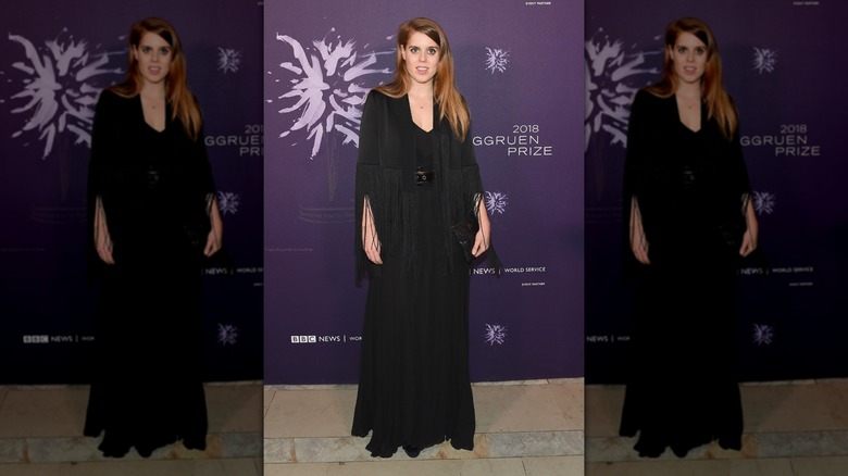 Princess Beatrice posing in a black shawl