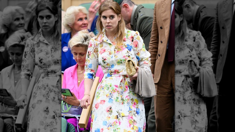 Princess Beatrice in floral dress at 2024 Wimbledon