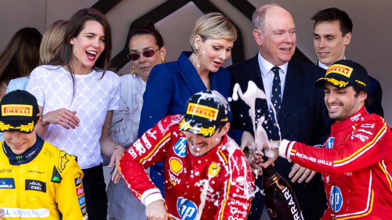 Charlotte Casiraghi (left) celebrating the Monaco Grand Prix