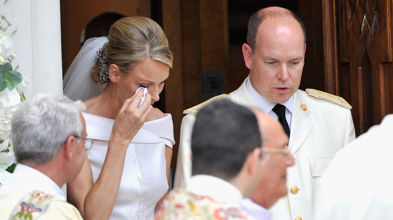 Princess Charlene and Prince Albert leaving wedding