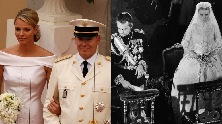 Split image of Princess Charlene & Grace Kelly's weddings