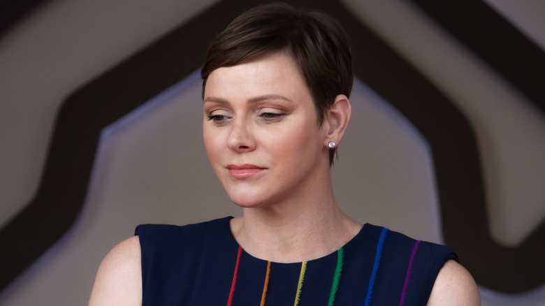 Princess Charlene eyes cast downward