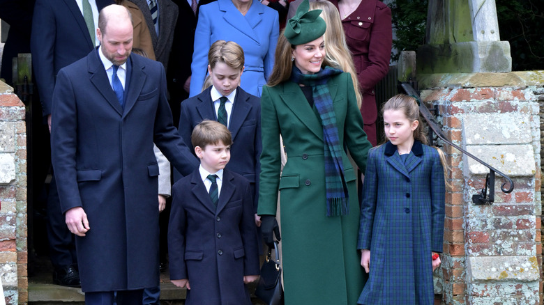 The royal family walking out of St. Mary Magdalene Church