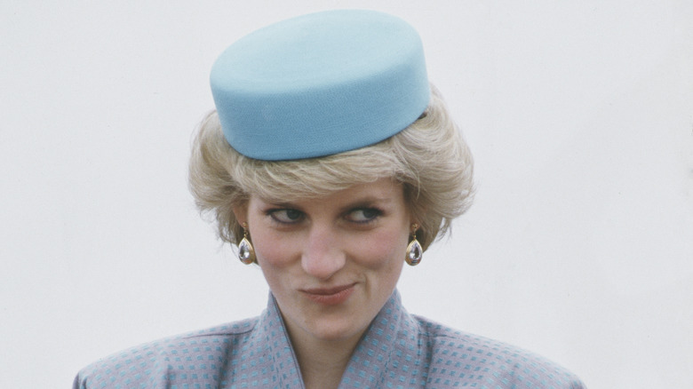 Princess Diana in blue hat