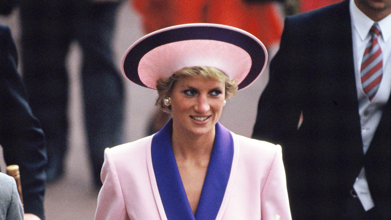 Princess Diana in pink hat 