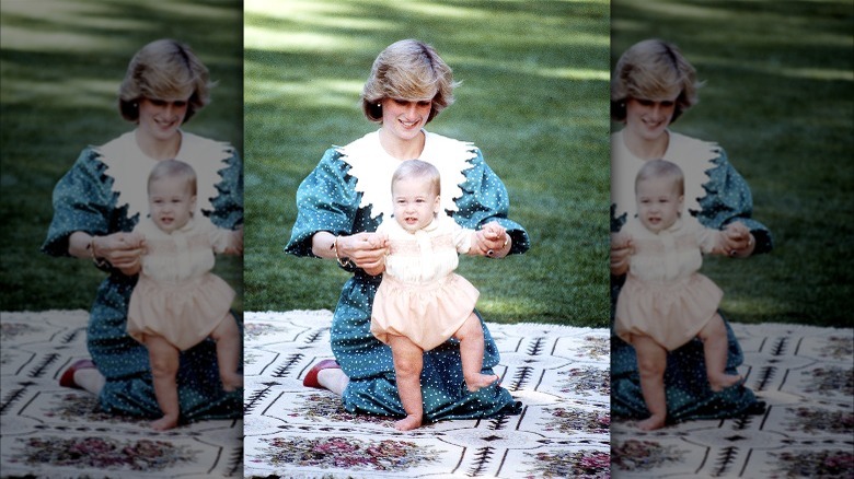 Princess Diana playing with infant Prince William