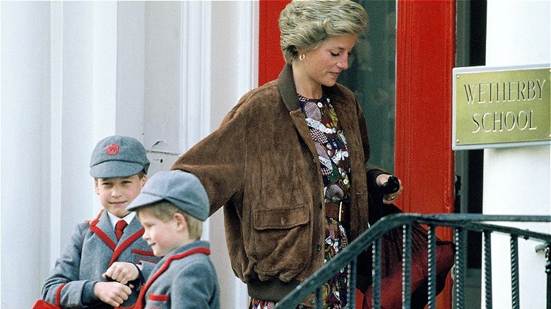 Princess Diana with her sons outside of school