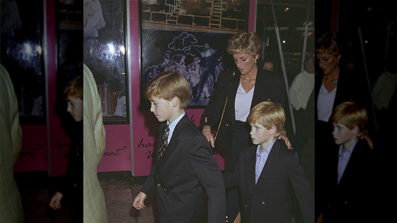 Princess Diana walking with William and Harry