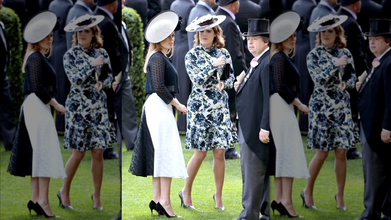 Princess Beatrice and Eugenie in black and white 