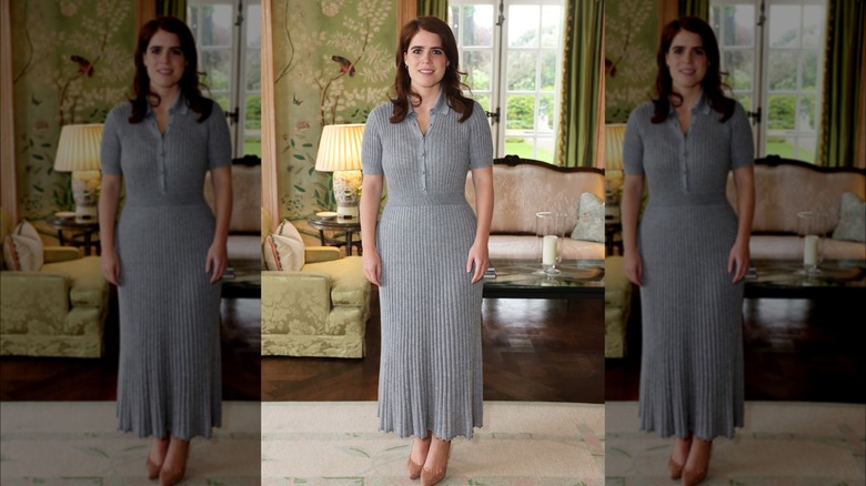 Princess Eugenie in a grey knit dress