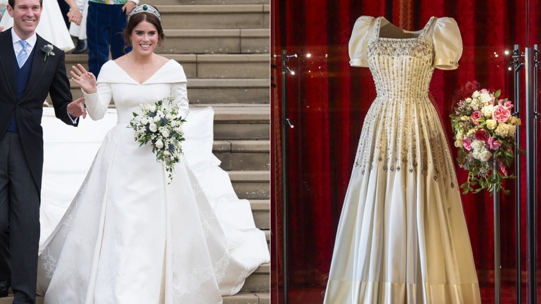 Split of Eugenie's wedding and Beatrice's wedding dress