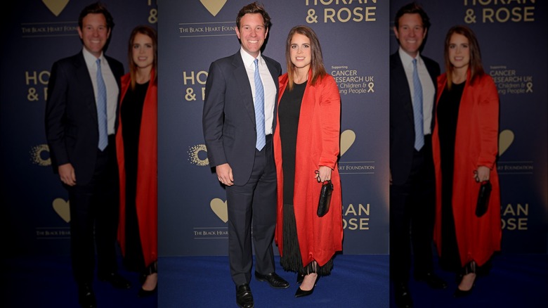 Princess Eugenie in a red coat