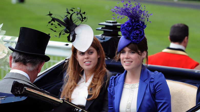 Princess Beatrice and Princess Eugenie arrive in a carriage at the 2008 Royal Ascot