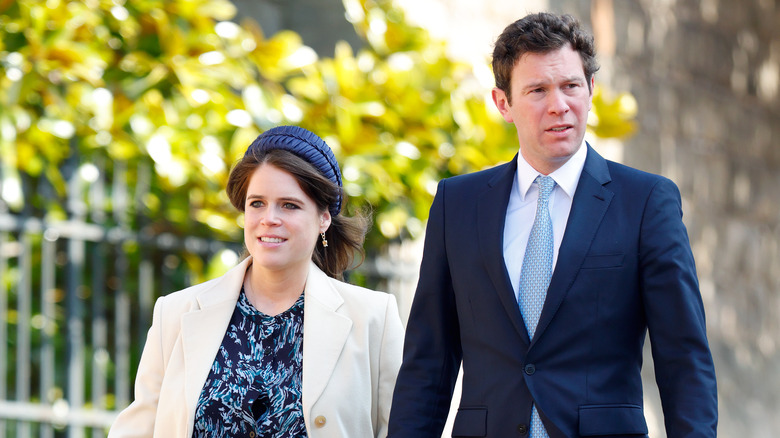 Princess Eugenie and Jack Brooksbank walking outside