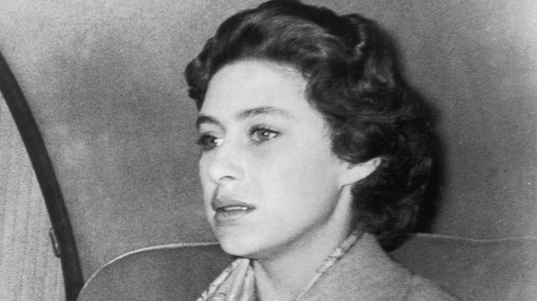 Princess Margaret in a car, looking away 