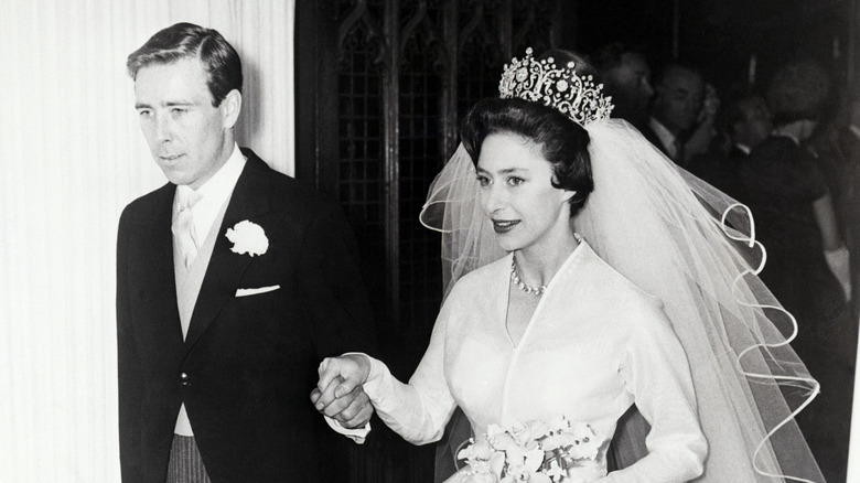 Princess Margaret and her husband on their wedding day