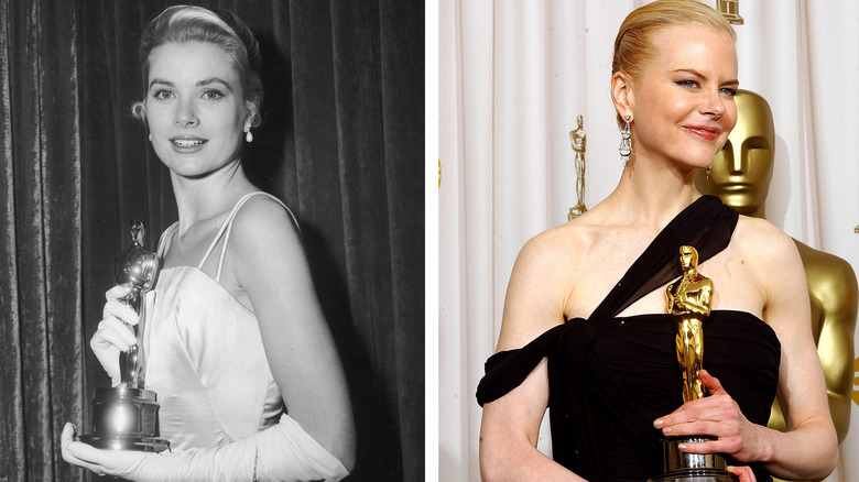 Grace Kelly, Nicole Kidman holding Oscars