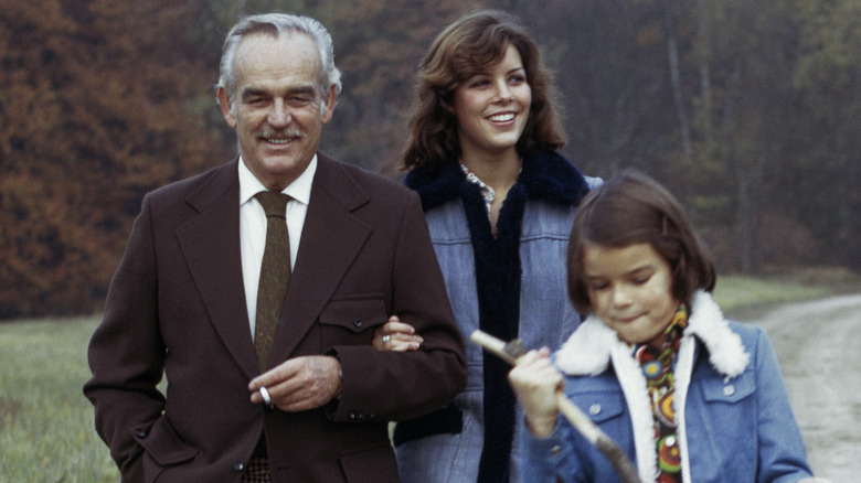 Young princess Stéphanie walking with Prince Rainier