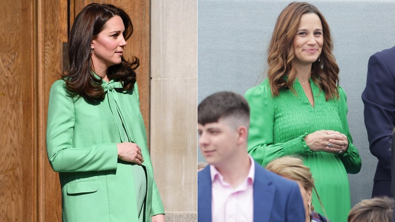 Kate and Pippa Middleton pregnant in green dresses 