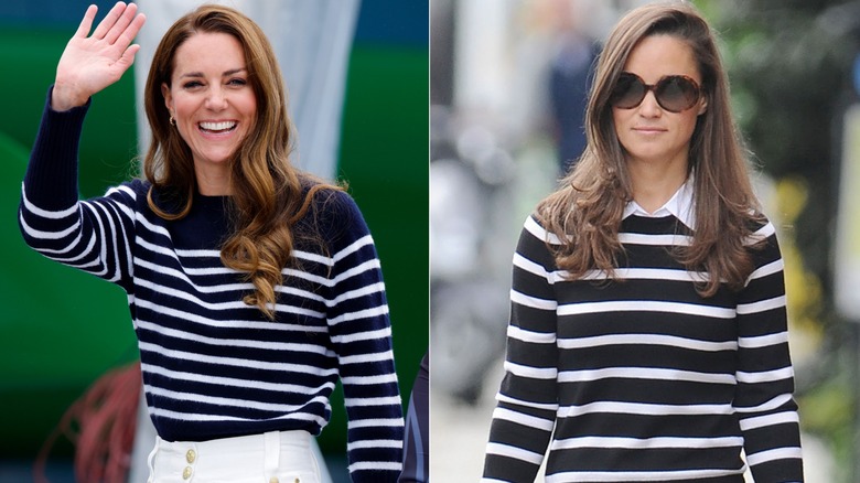 Kate and Pippa Middleton in striped sweaters 