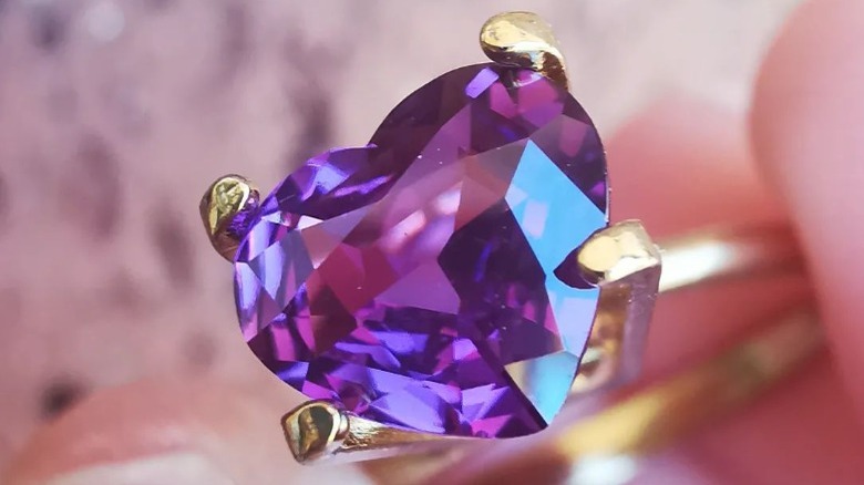 heart-shaped purple sapphire ring