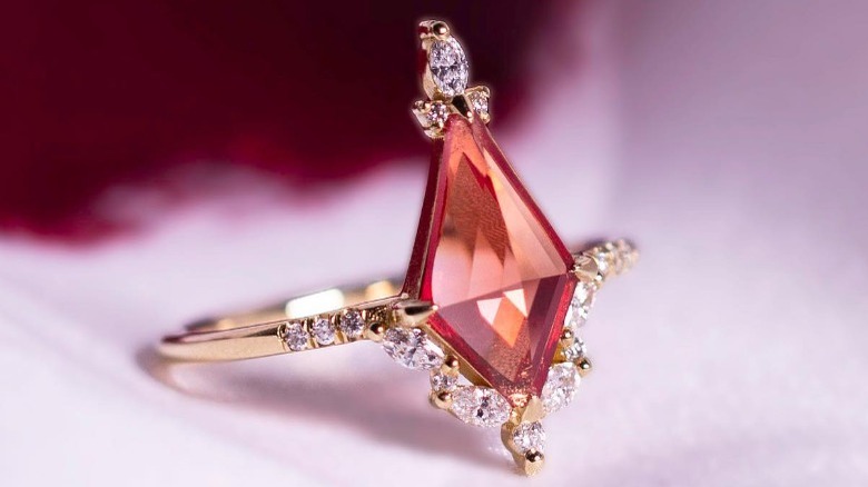 pink rhombus cut sapphire ring