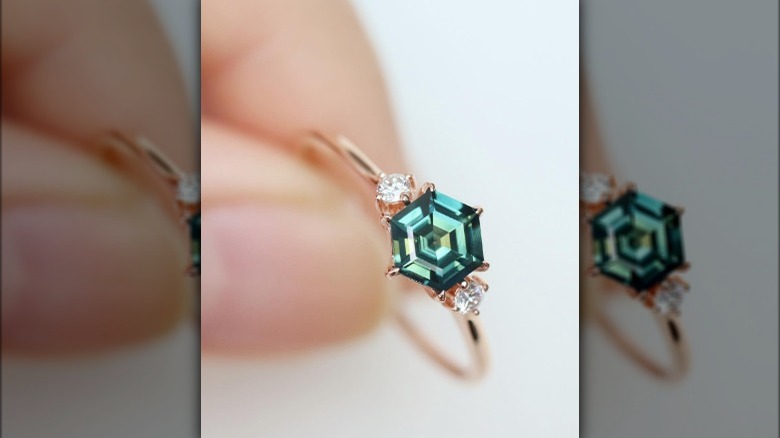 hexagon cut sapphire ring